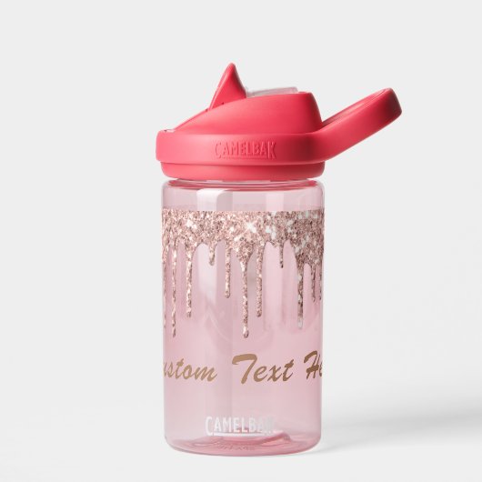 Roos Gouden Glitter Waterfles met aangepaste tekst (Links)