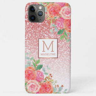 Roos Gouden Glitter Waterverf Bloemen Monogram Naa Case-Mate iPhone Case