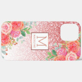 Roos Gouden Glitter Waterverf Bloemen Monogram Naa Case-Mate iPhone Case (Achterkant (horizontaal))