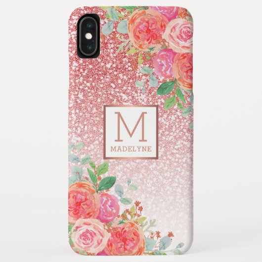 Roos Gouden Glitter Waterverf Bloemen Monogram Naa Case-Mate iPhone Case (Achterkant)
