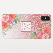 Roos Gouden Glitter Waterverf Bloemen Monogram Naa Case-Mate iPhone Case (Achterkant (horizontaal))