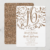 Roos Gouden Glitter Whimsical Lettering Sweet 16 Kaart (Voorkant / Achterkant)