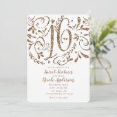 Roos Gouden Glitter Whimsical Lettering Sweet 16 Kaart (Staand voorkant)