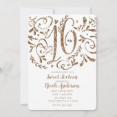 Roos Gouden Glitter Whimsical Lettering Sweet 16 Kaart (Voorkant)