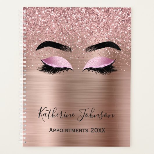 Roos Gouden Glitter Wimpers Schoonheidssalon 2024  Planner (Voorkant)