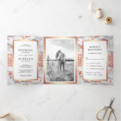 Roos Gouden Glitter Wit Marmeren Fotobruiloft Drieluik Uitnodiging (Binnen)