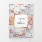 Roos Gouden Glitter Wit Marmeren Fotobruiloft Drieluik Uitnodiging (Cover)