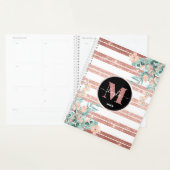 Roos gouden glitter + witte streep bloemenmonogram planner (Display)