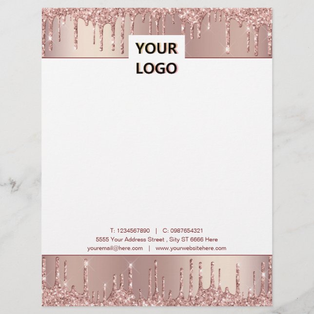Roos Gouden Glitter Zakelijke Letterhead Sjabloon Briefhoofd (Voorkant)