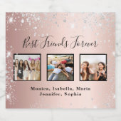 Roos gouden glitter zilver beste vrienden foto sparkling wijnetiket (Enkel label)