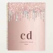 Roos gouden glitter zilveren monogram initialen planner (Voorkant)
