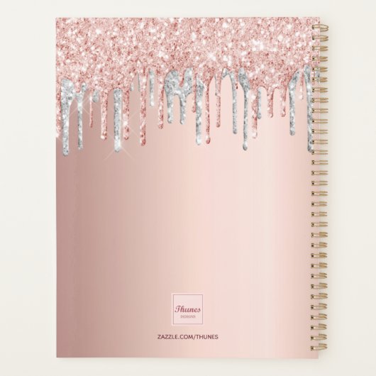 Roos gouden glitter zilveren monogram initialen planner (Achterkant)