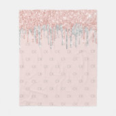 Roos gouden glitter zilveren roze monogram fleece deken (Voorkant)