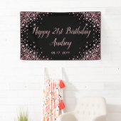 Roos Gouden Glitter Zwart 21e Verjaardag Monogram Spandoek (Insitu)