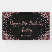 Roos Gouden Glitter Zwart 21e Verjaardag Monogram Spandoek (Horizontaal)