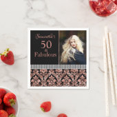 Roos Gouden Glitter Zwart Damask 50ste Verjaardag  Servet (Insitu)