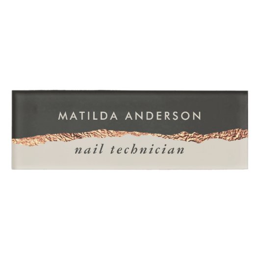 Roos Gouden Glitter Zwart Girly Elegant Modern Chi Naambadge (Voorkant)