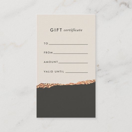 Roos Gouden Glitter & Zwart Modern Cadeaubon Visitekaartje (Achterkant)