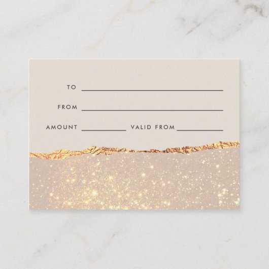 Roos Gouden Glitter & Zwart Modern Cadeaubon Visitekaartje (Achterkant)