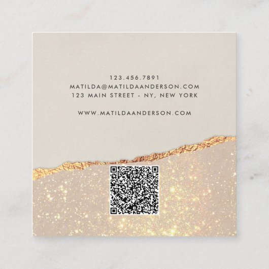Roos gouden glitter zwart roze QR code Vierkante Visitekaartje (Achterkant)