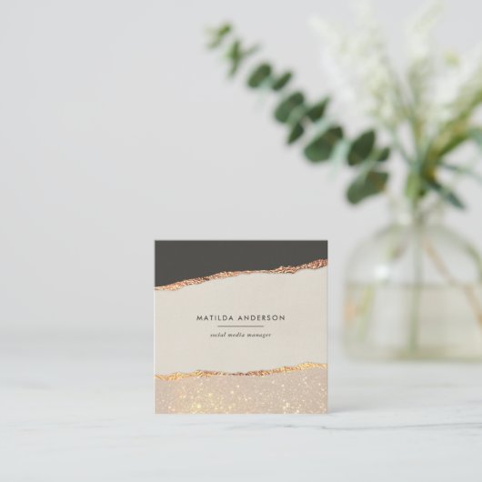 Roos gouden glitter zwart roze QR code Vierkante Visitekaartje (Staand voorkant)