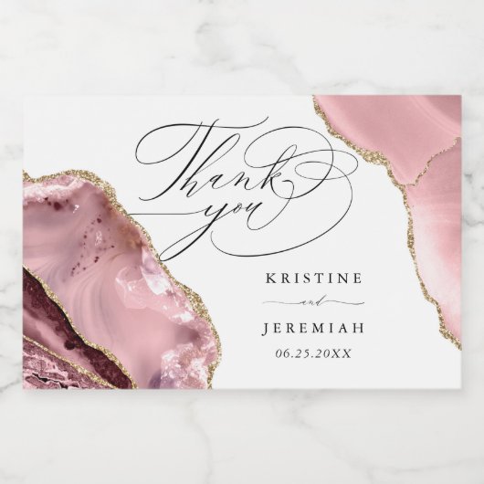 Roos Gouden Glitter Zwart Script Bruiloft Dank u Sparkling Wijnetiket (Enkel label)