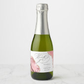 Roos Gouden Glitter Zwart Script Bruiloft Dank u Sparkling Wijnetiket (Voorkant)