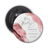 Roos Gouden Glitter Zwart Script Luxe bruiloft Bot Button Flesopener (Voorkant)