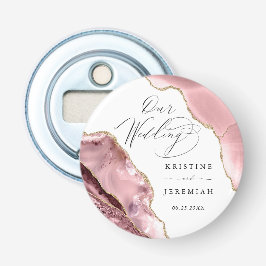 Roos Gouden Glitter Zwart Script Luxe bruiloft Bot Button Flesopener