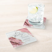 Roos Gouden Glitter Zwart Script Luxe bruiloft Glazen Onderzetter (Schuin)