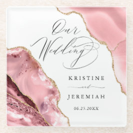 Roos Gouden Glitter Zwart Script Luxe bruiloft Glazen Onderzetter