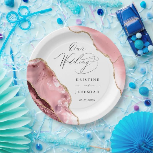 Roos Gouden Glitter Zwart Script Luxe bruiloft Papieren Bordje (Feest)