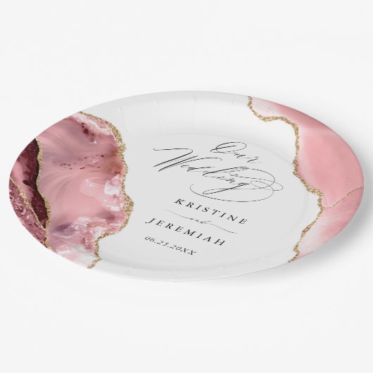 Roos Gouden Glitter Zwart Script Luxe bruiloft Papieren Bordje (Gekanteld)