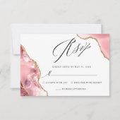 Roos Gouden Glitter Zwart Script Luxe bruiloft RSVP Kaartje (Voorkant)