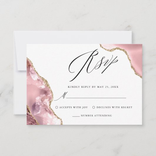 Roos Gouden Glitter Zwart Script Luxe bruiloft RSVP Kaartje (Voorkant)