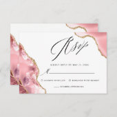 Roos Gouden Glitter Zwart Script Luxe bruiloft RSVP Kaartje (Voorkant / Achterkant)