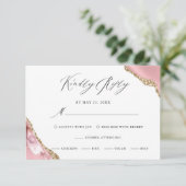 Roos Gouden Glitter Zwart Script Luxe bruiloft RSVP Kaartje (Staand voorkant)