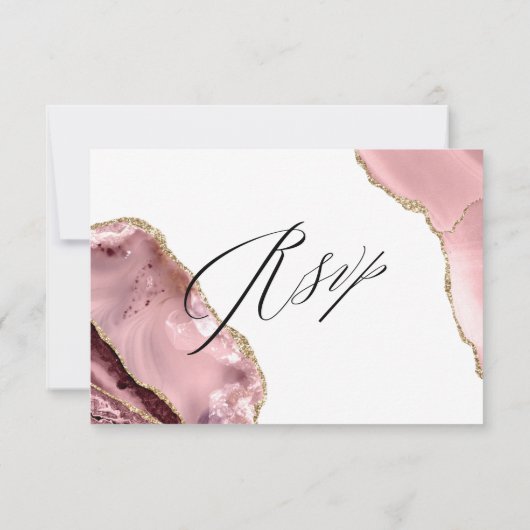 Roos Gouden Glitter Zwart Script Luxe bruiloft RSVP Kaartje (Achterkant)