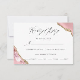 Roos Gouden Glitter Zwart Script Luxe bruiloft RSVP Kaartje