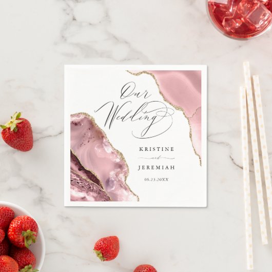 Roos Gouden Glitter Zwart Script Luxe bruiloft Servet (Insitu)