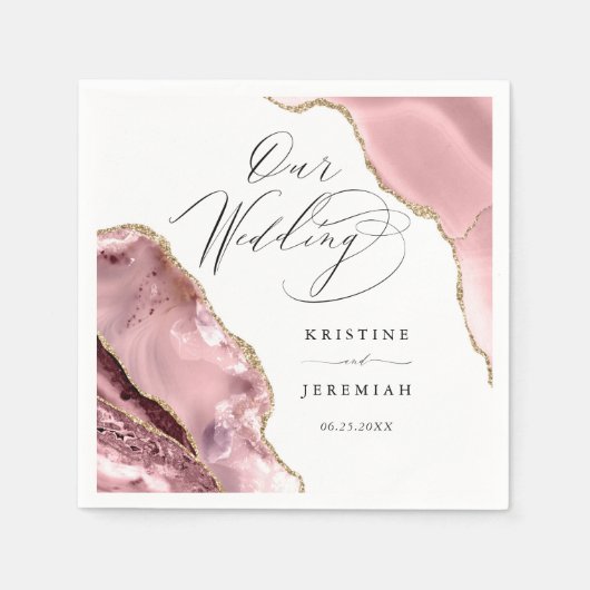 Roos Gouden Glitter Zwart Script Luxe bruiloft Servet (Voorkant)