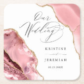 Roos Gouden Glitter Zwart Script Luxe Bruiloft Squ Kartonnen Onderzetters (Voorkant)