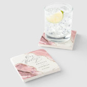 Roos Gouden Glitter Zwart Script Luxe bruiloft Stenen Onderzetter (Zijkant)