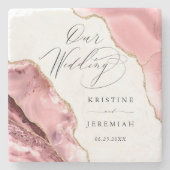 Roos Gouden Glitter Zwart Script Luxe bruiloft Stenen Onderzetter (Voorkant)