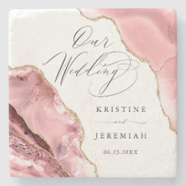 Roos Gouden Glitter Zwart Script Luxe bruiloft Stenen Onderzetter