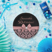 Roos gouden glitter zwarte damask boog 50ste verja papieren bordje (Feest)