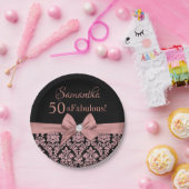 Roos gouden glitter zwarte damask boog 50ste verja papieren bordje (Feest)