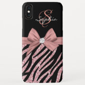 Roos Gouden Glitter Zwarte Zebra Strepen Bow Monog Case-Mate iPhone Case (Achterkant)
