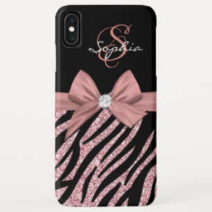 Roos Gouden Glitter Zwarte Zebra Strepen Bow Monog Case-Mate iPhone Case