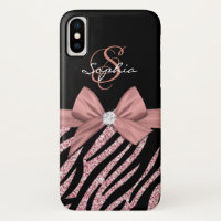 Roos Gouden Glitter Zwarte Zebra Strepen Bow Monog